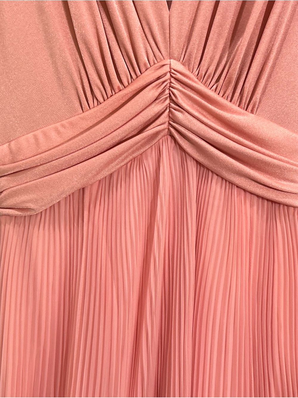 Miss Elliette Blush Pink Pleated V-Neck Long Sleeve Evening Dress - Picture 3 of 8